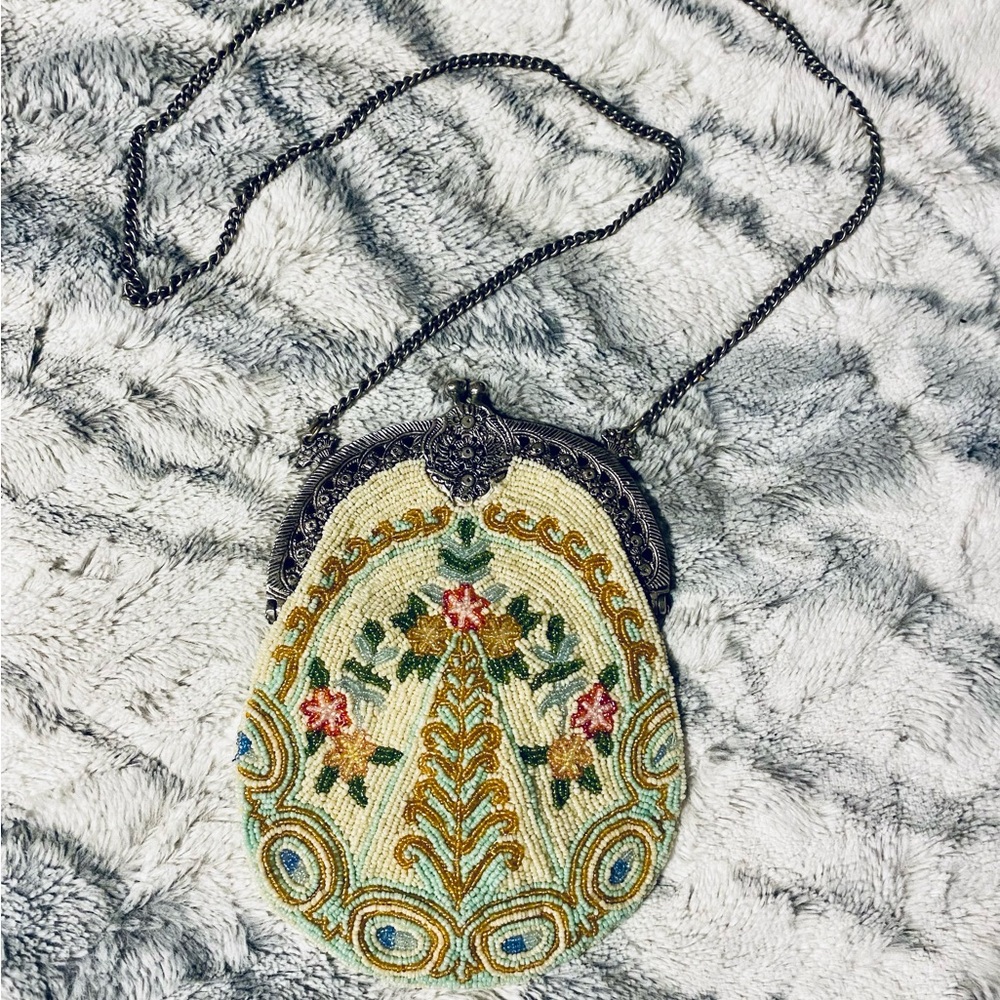 Vintage Glamorous Multicolor Handmade Silk Floral Beaded bag *Well Made*